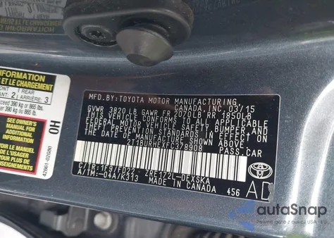 2015 Toyota Corolla S Plus z USA, uszkodzony, nr VIN 2T1BURHEXFC378908